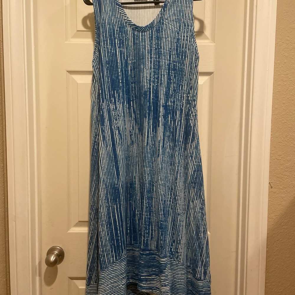 H by Halston Blue and White Striped Maxi Dress hi-low